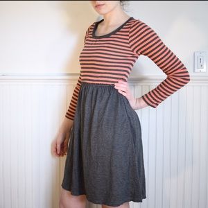 Anthropologie pink and grey striped dress